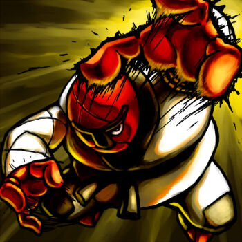 Rule 34 | belt, black belt, closed mouth, colored skin, commentary request, dougi, gen 5 pokemon, kaosu (kaosu0905), long sleeves, nintendo, pokemon, pokemon (creature), pokemon focus, red skin, solo, throh