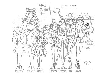 Rule 34 | 1990s (style), 4girls, :>, absurdres, amazoness quartet, ass, bare legs, bare shoulders, bishoujo senshi sailor moon, bishoujo senshi sailor moon supers, breasts, cerecere (sailor moon), reference sheet, chibi usa, cleavage, full body, hair ornament, hand on own hip, highres, junjun (sailor moon), looking at viewer, magical girl, medium breasts, miniskirt, monochrome, multiple girls, multiple views, navel, official art, one eye closed, pallapalla (sailor moon), retro artstyle, sailor chibi moon, sailor moon, scan, size comparison, size difference, sketch, skirt, toei company, translation request, tsukino usagi, twintails, v, vesves (sailor moon), wide hips, wink