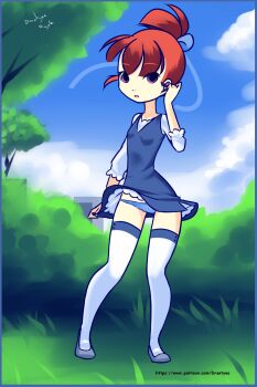 Rule 34 | 1girl, digimon, female focus, grass, highres, looking at viewer, makino ruki, panties, purple eyes, solo, underwear