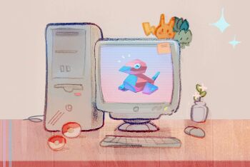 animated animated_gif bulbasaur computer computer_keyboard computer_mouse gen_1_pokemon louie_zong monitor nintendo note photoshop_(medium) pikachu plant poke_ball poke_ball_(basic) pokemon pokemon_(creature) porygon sketch third-party_edit