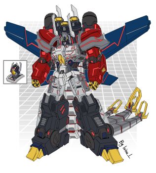 1boy absurdres beast_wars beast_wars_ii character_request clenched_hands highres horns majin_zarak mecha mecha_focus mechanical_wings momogo_l multiple_tails no_humans predacon red_eyes redesign robot science_fiction solo tail transformers wings