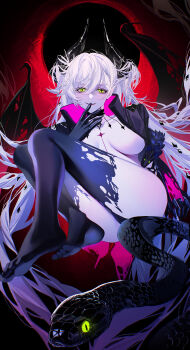 1girl absurdres baocaizi barefoot commentary english_commentary fate/grand_order fate_(series) green_eyes highres lilith_(fate) looking_at_viewer no_shoes snake soles white_hair