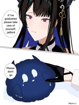 1girl absurdres asymmetrical_horns black_hair black_horns blue_hair colored_inner_hair demon_horns fire_on_chest hair_ornament highres hololive hololive_english horns jailbird_(nerissa_ravencroft) mole mole_under_eye multicolored_hair nerissa_ravencroft nerissa_ravencroft_(1st_costume) ryuuki_(artist) tassel tassel_hair_ornament uneven_horns virtual_youtuber