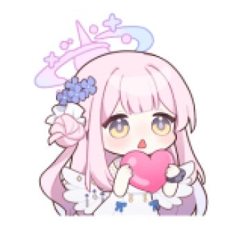 1girl animated animated_png blue_archive chibi chibi_only dress hair_bun halo heart holding holding_heart line_sticker_available long_hair lowres mika_(blue_archive) non-repeating_animation non-web_source official_art open_mouth pink_hair pink_halo side_up_bun simple_background single_side_bun solo transparent_background upper_body white_dress yellow_eyes