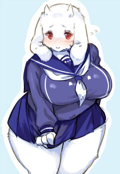 1girl blush female_focus furry furry_female goat kishibe red_eyes school_uniform solo toriel undertale utdr_(toby_fox)