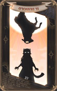 absurdres animal_ears blue_eyes card_(medium) claws commentary english_commentary english_text enigmatic_recollection eyes_in_shadow hato9113 highres hololive hololive_english horizontal_pupils long_hair raora_panthera shadow sheep sun tail tarot tarot_(medium) upside-down virtual_youtuber yellow_eyes