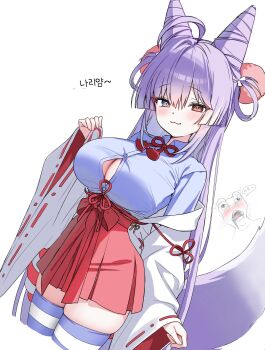 Rule 34 | 1girl, :3, ahoge, alternate breast size (larger), blue eyes, breasts, brown eyes, button gap, cleavage, closed mouth, collared shirt, commentary, cone hair bun, cropped legs, english commentary, hair bun, hair ornament, hair rings, heterochromia, high-waist skirt, highres, jacket, large breasts, lethe (lethe187), off shoulder, pleated skirt, pom pom (clothes), pom pom hair ornament, purple hair, purple shirt, red skirt, shirt, simple background, skindentation, skirt, smile, solo, stellive, striped clothes, striped thighhighs, tenko shibuki, thighhighs, virtual youtuber, white background, white jacket, wide sleeves, zettai ryouiki