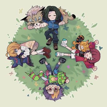10ovo05 chiropmon closed_eyes cougarmon digimon digimon_(creature) digimon_beatbreak gekkomon glasses grass kuonji_makoto looking_at_viewer pristimon sakuya_reina sawashiro_kyo sleeping smile tenma_tomoro