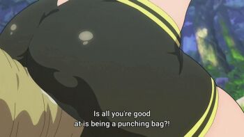 1boy 2girls all_fours animal_ear_fluff animal_ears animated animated_gif anime_screenshot ass bestiality bike_shorts black_hairband blush bra breasts breasts_squeezed_together cleavage closed_eyes cloud collarbone cunnilingus cunnilingus_through_clothes dog_ears dog_tail fang fingerless_gloves forest futoku_no_guild gloves grabbing_another&#039;s_breast groping hairband hanabata_nohkins hitamu_kyan kikuru_madan large_breasts medium_hair multiple_girls nature navel open_clothes open_mouth open_shirt oral outdoors purple_eyes purple_hair rape red_gloves shirt short_shorts shorts sky stomach subtitled tail tearing_up thighs tree underwear white_shirt yellow_bra