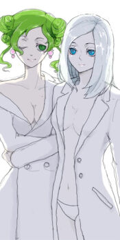 Rule 34 | 1990s (style), bishoujo senshi sailor moon, bishoujo senshi sailor moon s, blue eyes, breasts, coat, green eyes, green hair, lab coat, open clothes, open coat, panties, tellu (sailor moon), underwear, viluy (sailor moon), white hair