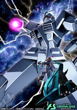 Rule 34 | bandai, battle, beam cannon, beam shield, color variation, commentary request, company name, copyright logo, copyright name, copyright notice, duel, electricity, elmeth, energy, energy barrier, energy ring, energy shield, energy sword, glowing, gquuuuuux, gundam, gundam arsenal base, gundam gquuuuuux, in-franchise crossover, kenko (a143016), logo, mecha, mecha focus, mixed-language text, mobile armor, mobile suit, no humans, official art, realistic, red eyes, robot, rx-78-2 gundam, scene reference, science fiction, size difference, space, spoilers, star (sky), sword, thrusters, title, v-fin, weapon, zero gravity