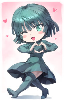 1girl chibi fubuki_(one-punch_man) green_eyes grey_hair highres mogudan one-punch_man one_eye_closed shukusei!!_loli-kami_requiem solo