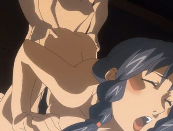 00s 1boy 1girl 2007 anal animated animated_gif anime_screenshot ass bible_black bible_black_new_testament braid braided_ponytail braided_sidelock breasts closed_eyes doggystyle grey_hair hetero kiriya_saki medium_breasts object_insertion sex sex_from_behind shin_bible_black tagme twin_braids yamanishi_naoto