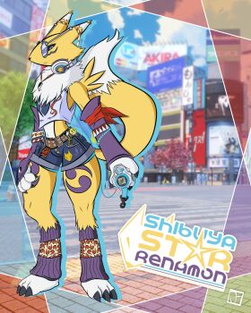 Rule 34 | belt, digimon, digimon (creature), glasses, headphones, highres, jayfrias, looking at viewer, renamon, tail, yin yang