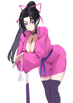 Rule 34 | 1girl, black hair, breasts, cleavage, kousaka shigure, large breasts, long hair, purple eyes, shijou saikyou no deshi ken'ichi, solo