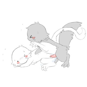 1boy 1girl animated animated_gif body_fur closed_eyes creature fraid furry grey_fur grey_tail hetero highres jejejunum looping_animation no_mouth no_nose one_eye_closed original pussy sex simple_background solid_circle_eyes sweat vaginal white_background white_fur white_tail