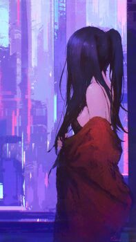 Rule 34 | 1girl, absurdres, black bra, blue hair, bra, breasts, commentary, dated commentary, highres, jill stingray, long hair, medium breasts, official alternate costume, rnna, solo, twintails, underwear, va-11 hall-a