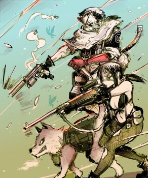 Rule 34 | 1boy, 1girl, absurdres, bikini, diamond dog, doe774, firing, gun, highres, horn, metal gear (series), metal gear solid v: the phantom pain, quiet (metal gear), rifle, sniper rifle, swimsuit, venom snake, weapon