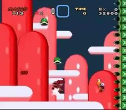 1boy animated artist_request block_(object) bullet_bill cloud galoomba game_sprite green_shell_(mario) jumping koopa koopa_paratroopa koopa_troopa lowres mario mario_(series) mountain muncher nintendo pixel_art plant screencap solo super_mario_world turtle_shell video video_game_screencap wings yellow_shell yoshi