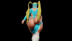 1girl 2024 3d animated arms_at_sides ass ass_cutout ass_focus backboob black_background blonde_hair blue_leotard boots bouncing_ass breasts brown_eyes capcom clenched_hands close-up clothing_cutout collarbone commentary domino_mask elbow_cutout english_commentary eye_mask feet_out_of_frame female_focus frills from_behind highres hip_focus huge_ass huge_filesize jiggle leotard long_hair mask rainbow_mika revealing_clothes shoulder_cutout sideboob simple_background solo street_fighter street_fighter_iii_(series) superdougie teeth thick_thighs thighs thong_leotard twintails very_long_hair video virt-a-mate walking white_boots wide_hips
