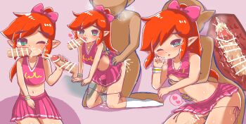 3boys :o absurdres alternate_costume anal bar_censor bare_shoulders blush bow breath bulge censored cheerleader cheerleader_link clothed_sex clothes_lift collarbone crop_top cross-section crossdressing crossdressing_(mtf) cum cum_in_ass cum_in_mouth cum_on_body disembodied_penis doggystyle ear_blush ejaculation erection erection_under_clothes eyebrows faceless faceless_male facial fellatio green_eyes hair_bow handjob heart heart-shaped_pupils high_ponytail highres internal_cumshot kneeling link male_focus male_penetrated multiple_boys nana_(papapaimon) navel nintendo nipple_stimulation nipple_tweak nipples official_alternate_costume one_eye_closed oral panties panty_pull penis pink_bow pink_skirt pleated_skirt pointy_ears ponytail projectile_cum red_hair sequential sex sex_from_behind shiny_skin shirt_lift shota sidelocks sitting skirt sleeveless string_panties symbol-shaped_pupils tearing_up the_legend_of_zelda the_legend_of_zelda:_tri_force_heroes toon_link trap underwear v-neck wristband yaoi