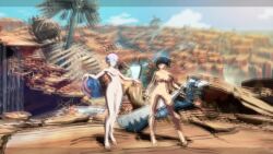 2girls 3d animated black_hair blue_hair breasts cyberpunk:_edgerunners cyberpunk_(series) guilty_gear guilty_gear_strive highres lucy_(cyberpunk) multicolored_hair multiple_girls nipples nude nude_filter nude_mod outdoors purple_eyes red_eyes short_hair sound streaked_hair tagme third-party_edit unika_(guilty_gear) video