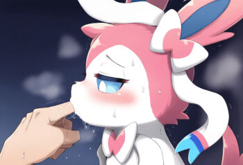 animal_sexualization blush gen_6_pokemon sucking_finger sweat sylveon