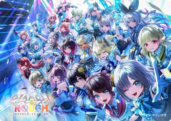 6+girls adjusting_clothes adjusting_gloves ahoge aizawa_ema amayui_moka aqua_bow aqua_bowtie aqua_hair arm_behind_head arm_up armlet armpits arms_behind_head asumi_sena bare_shoulders black_bow black_bowtie black_gloves black_hair black_ribbon blonde_hair blue_bow blue_bowtie blue_eyes blue_hair blue_necktie blunt_bangs blush bodice bow bowtie braid brown_hair capelet cattleya_regina_games center_frills choya_hanabi claw_pose clenched_hand closed_mouth clothing_cutout collar collared_shirt company_name copyright_name copyright_notice crown dark-skinned_female dark_skin double-parted_bangs double_bun earrings everyone facial_mark fang finger_to_mouth flower frilled_collar frilled_gloves frilled_shirt frilled_skirt frills ghost_hair_ornament gloves gradient_hair green_eyes green_hair grey_eyes grey_hair hair_between_eyes hair_bow hair_bun hair_flaps hair_flower hair_ornament hair_ribbon hair_rings hairclip hanabusa_lisa hands_up highres ichinose_uruha idol_clothes index_finger_raised iris_black_games jewelry kaga_nazuna kaga_sumire kagawa_ichigo kaminari_qpi kisaragi_ren_(vtuber) kogara_toto komori_met kurumi_noah logo long_hair long_sleeves low_twin_braids lupinus_virtual_games mini_crown mole mole_under_eye monitor multicolored_hair multiple_girls necktie nekota_tsuna official_alternate_costume official_art one_eye_closed open_hand open_mouth orange_bow orange_bowtie orange_eyes orange_sailor_collar outstretched_arm outstretched_hand own_hands_together pink_bow pink_bowtie pink_eyes pink_hair pink_sailor_collar ponytail purple_bow purple_bowtie purple_eyes purple_hair purple_sailor_collar rabbit_hair_ornament red_bow red_bowtie red_eyes red_hair red_necktie ribbon rose sailor_collar second-party_source sendo_yuuhi shinomiya_runa shiranami_ramune shirt short_hair shoulder_cutout single_hair_ring single_hair_streak skin_fang skirt sleeveless sleeveless_shirt smile split-color_hair stage stage_lights streaked_hair swept_bangs tachibana_hinano tosaki_mimi triangle triangle_facial_mark tsumugi_kokage twin_braids twintails two-tone_hair two_side_up v virtual_youtuber vspo! w_arms white_bow white_bowtie white_capelet white_gloves white_hair white_skirt wrist_cuffs x_hair_ornament yakumo_beni yano_kuromu yellow_bow yellow_bowtie yellow_eyes yellow_flower yellow_necktie yellow_rose yellow_sailor_collar yumeno_akari