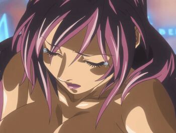 00s 1girl 2007 animated animated_gif anime_screenshot bible_black bible_black_new_testament bouncing_breasts breasts closed_eyes earrings hetero ichikawa_aki jewelry large_breasts lipstick long_hair magic_circle makeup nipples nude purple_hair screaming shin_bible_black surprised tagme tears