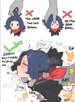 2boys bandana blue_hair chibi devijohn english_text from_side half-closed_eyes heart holding_person how_to_hold_x_(meme) john_(devijohn) meme mini_person miniboy multiple_boys neck_grab original out-of-frame_censoring ponytail profile red_bandana sex sex_from_behind simple_background strangling tongue tongue_out trap white_background yaoi