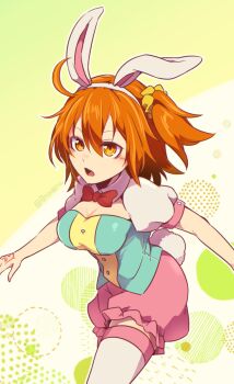 Rule 34 | 0nodera, 1girl, ahoge, animal ear hairband, animal ears, blush, breasts, commentary request, fake animal ears, fake tail, fate/grand order, fate (series), fujimaru ritsuka (female), hair between eyes, hairband, one side up, open mouth, orange hair, pink shorts, puffy short sleeves, puffy sleeves, rabbit ears, short hair, short sleeves, shorts, solo, tail, thigh strap