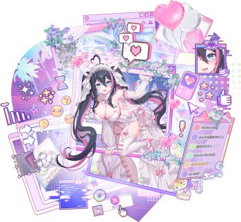 Rule 34 | ahoge, balloon, breasts, chat log, heart, heart ahoge, heart balloon, highres, maid headdress, non-web source, otonashi ikuko (riichi city), pantyhose, picture frame, riichi city, see-through clothes, white pantyhose