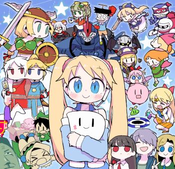 6+boys 6+girls ^^^ aino_minako annotated armor atelier_(series) atelier_marie belt bishoujo_senshi_sailor_moon black_eyes black_hair black_hat blonde_hair blue_(saga_frontier) blue_bow blue_dress blue_eyes blue_shirt book bow box boxing_gloves brown_belt brown_hair brown_shorts card cardboard_box chibi circlet closed_mouth commentary conjoined cosplay crossover crystal dante_(devil_may_cry) dante_(devil_may_cry)_(cosplay) dark_meta_knight dokan_(dkn) doraemon dress drill_hair facial_hair fairy fairy_(atelier) flower forward_to_the_sky gamigami_maou ganso_saiyuuki:_super_monkey_daibouken garry_(ib) gloves god_of_glitch graphics_card green_tunic grey_hair hair_bow hair_over_one_eye hamster hamtaro_(series) hat headset helmet holding holding_card holding_crystal holding_flower holding_shield holding_sword holding_weapon honekawa_suneo horse ib_(ib) ib_(kouri) journey_to_the_west kirby kirby_(series) kirby_star_allies knight light_infantry_(game) long_hair looking_at_another looking_at_viewer magical_girl maria_balthasar marlone mary_(ib) mask mecha multiple_boys multiple_crossover multiple_girls mustache narcia nintendo open_mouth orange_skirt pietro_pakapuka pink_hair pleated_skirt ponytail popolocrois princess_(forward_to_the_sky) propeller purple_hair rectangular_mouth red_bow red_eyes red_flower red_hat red_rose ribbon_(kirby) robot rose rouge_(saga_frontier) rta-chan rta_in_japan saga saga_frontier sailor_senshi_uniform sailor_venus seibzehn shield shirt short_hair shorts skirt smile solid_oval_eyes sparky_(kirby) star_(symbol) stuffed_animal stuffed_pig stuffed_toy sun_wukong sword tang_sanzang tunic twintails unpacking_(game) v valkyrie_(vnd) valkyrie_no_densetsu weapon white_gloves white_hair white_knight_(popolocrois) white_shirt winged_helmet wings xenogears yulong_(journey_to_the_west) zan_partizanne