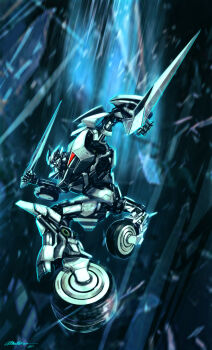 1boy 2011 absurdres chevrolet_corvette chevrolet_corvette_stingray_concept dated highres holding holding_weapon humanoid_robot machine mecha mecha_focus neon_trim no_humans robot roller_skates science_fiction sideswipe signature skates transformers transformers:_revenge_of_the_fallen transformers_(live_action) transformers_revenge_of_the_fallen vincentius_matthew weapon wheel