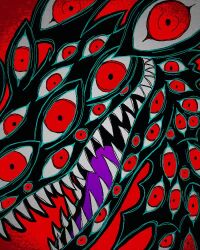 animated digimon digimon_(creature) eyesmon looking_at_viewer red_eyes shadow sharp_teeth solo teeth tongue video