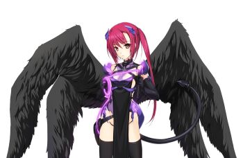1girl black_gloves black_thighhighs black_wings blush breasts brown_eyes choukou_(alicesoft) choukou_shinki_ixseal dark_persona demon_girl demon_tail demon_wings elbow_gloves feathered_wings game_cg gloves horns houshou_kirika large_variant_set long_hair looking_at_viewer medium_breasts multiple_wings non-web_source official_art onigirikun oversized_wings pelvic_curtain red_eyes red_hair solo tail thighhighs transparent_background variant_set whip wings