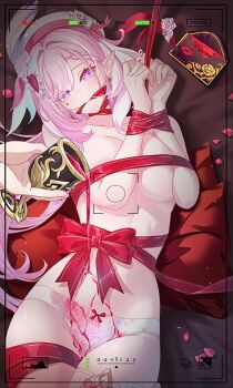 Rule 34 | 2girls, bdsm, bondage, bound, breasts, diamond-shaped pupils, diamond (shape), eden (honkai impact), elysia (hi love elf) (honkai impact), elysia (honkai impact), honkai (series), honkai impact 3rd, large breasts, long hair, m78 zaitaoaotezhanshi, multiple girls, panties, pink hair, purple eyes, symbol-shaped pupils, topless female, underwear, very long hair, white panties, yuri