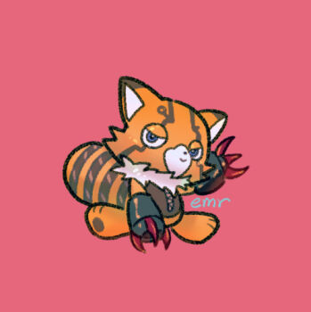 blue_eyes brown_fur digimon digimon_(creature) emr7 looking_at_viewer multicolored_fur orange_fur pristimon smile