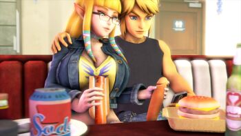 1boy 1girl 3d alternate_costume alternate_universe blonde_hair blue_eyes breasts exhibitionism glasses handjob hetero hot_dog hyrule_warriors jujala large_breasts large_penis link nintendo penis pointy_ears princess_zelda public_indecency the_legend_of_zelda:_skyward_sword the_legend_of_zelda the_legend_of_zelda:_skyward_sword uncensored