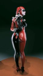 10s 1girl 3d alternate_costume animated arched_back arms_behind_back artist_request ass ass_shake batman:_arkham batman:_arkham_knight batman_(series) bdsm black_bodysuit black_hat black_shoes blue_eyes bodysuit bouncing bouncing_breasts bound bound_arms breasts dc_comics domino_mask eye_mask facepaint female_focus harley_quinn hat high_heels highres implied_sex indoors jester jester_cap jiggle light_smile lipstick looking_back looping_animation makeup mask medium_breasts multicolored_bodysuit multicolored_hat multicolored_shoes neck_ruff platform red_bodysuit red_hat red_lips red_shoes rope ruff shoes skin_tight solo source_filmmaker_(medium) standing tagme video white_facepaint