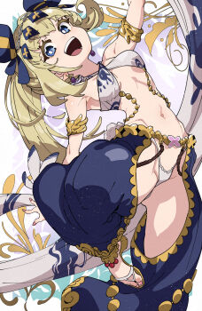 1girl absurdres blonde_hair dancer dancing groin highres looking_at_viewer open_mouth smile tagme ushiki_yoshitaka