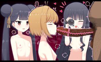 1boy 3girls age_difference black_hair blush breasts brown_hair camcorder cardcaptor_sakura censored closed_eyes completely_nude daidouji_tomoyo dark_skin drooling fat fat_man fellatio flat_chest heart heart-shaped_pupils heart_censor just_the_tip kinomoto_sakura kissing_penis li_meiling loli long_hair multiple_girls navel nipples nude oral penis pubic_hair recording rsguilty short_hair steam stomach sweat symbol-shaped_pupils trembling veins veiny_penis video_camera