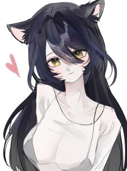 Rule 34 | 1girl, ahri (league of legends), animal ears, bikini, black bikini, black hair, breasts, closed mouth, facial mark, fox ears, fox girl, hair between eyes, hashtag-only commentary, heart, highres, large breasts, league of legends, long hair, looking at viewer, peng8 8, see-through clothes, smile, solo, swimsuit, yellow eyes