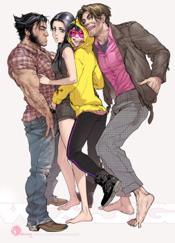 10s 2boys 2girls barefoot black_hair brown_hair closed_eyes fangs father_and_daughter gambit jubilee marvel multiple_boys multiple_girls ricken shoes standing unmoving_pattern vampire wolverine_(x-men) x-23 x-men