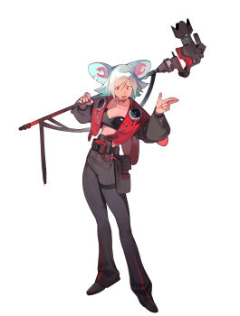 1girl absurdres animal_ears breasts buck_teeth cleavage commentary highres jewelry linween mouse_ears mouse_girl neck_ring open_mouth original short_hair simple_background solo teeth white_background