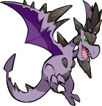aerodactyl animal_focus claws commentary_request full_body gen_1_pokemon green_eyes kawaanago lower_teeth_only lowres mega_aerodactyl mega_pokemon nintendo no_humans open_mouth pokemon pokemon_(creature) pokemon_focus sharp_teeth smile solo spikes teeth transparent_background wings