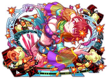 adapted_costume ahoge alternate_costume aqua_sleeves armpit_cutout artist_request bare_back belt black_belt blue_shorts breasts caution cel_shading checkered_clothes checkered_scarf cleavage clothing_cutout crash_fever denim denim_shorts fingernails game_cg green_scarf hair_between_eyes hand_on_own_face large_breasts leaning_back loading_screen long_hair looking_at_viewer lowered_eyelids medium_hair melissa_(crash_fever) multicolored_hair official_alternate_costume official_art orange_hair outline pink_eyes purple_tube_top red_hair red_outline scarf screen see-through_clothes see-through_sleeves shorts sign solo spiked_ball_hair_ornament spiked_bat strapless streaked_hair tachi-e tassel teeth thigh_cutout third-party_source transparent_background tube_top warning_sign wide_sleeves x_x