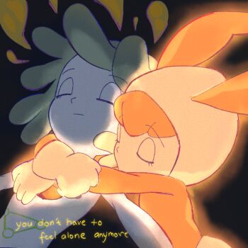 1boy 1girl areola_slip black_background closed_eyes gloves glowing hetero hole_in_chest hole_on_body kaiba kaiba_(character) neiro orange_hair tenbiin twintails