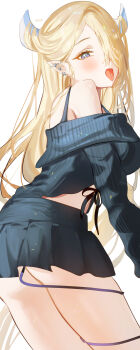 1girl absurdres blonde_hair blue_eyes haruri highres horns long_hair looking_at_viewer open_mouth original ornament simple_background smile solo