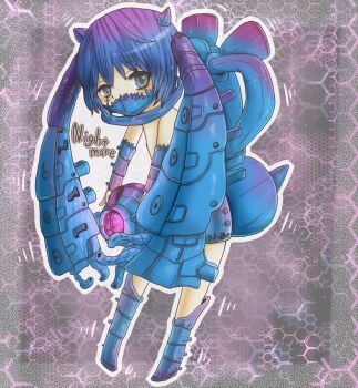 1girl artist_request blue_hair gradient_hair highres machine mask metroid multicolored_hair nightmare_(metroid) personification purple_hair robot two-tone_hair